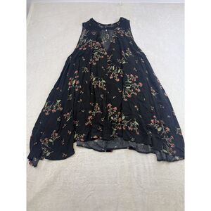 Free People Dress Womens Small Black Floral Sleeveless Boho Swing Keyhole Rayon